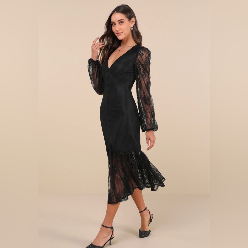 Lulus Black Lace Midi Dress
